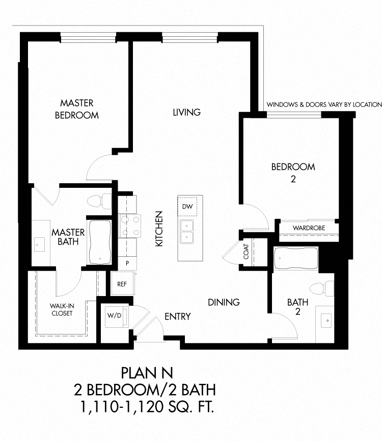 Floor plan for 2 beds, 2 baths, 1118 sqft